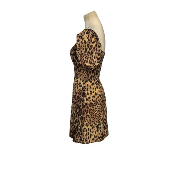 PrettyLittleThing brown black leopard print puff sleeves mini dress size 8 - Picture 8 of 13